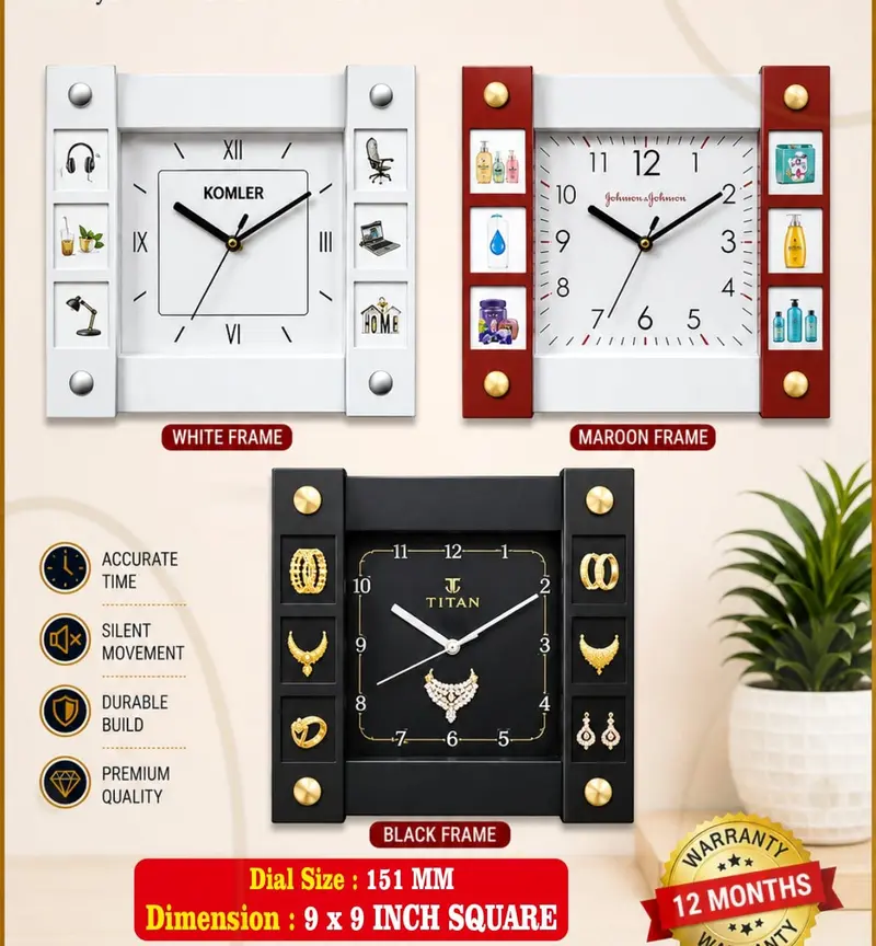 Twin-Panel Square table & wall clock — 9 × 9 inch square