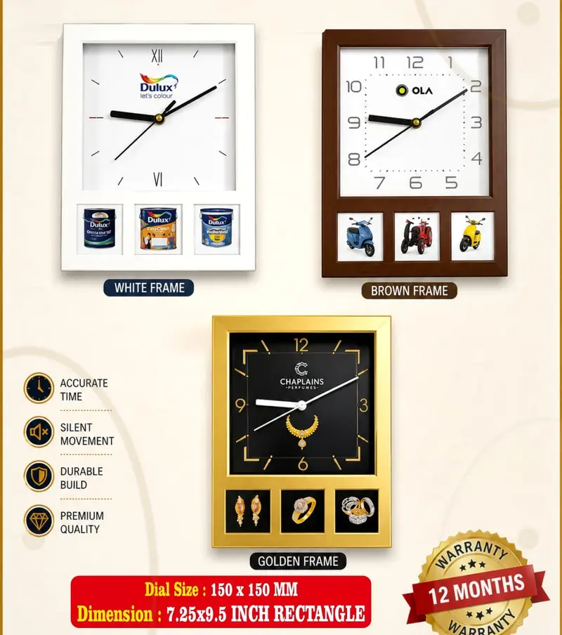 Photo-Strip Rectangle wall clock — 7.25 × 9.5 inch rectangle