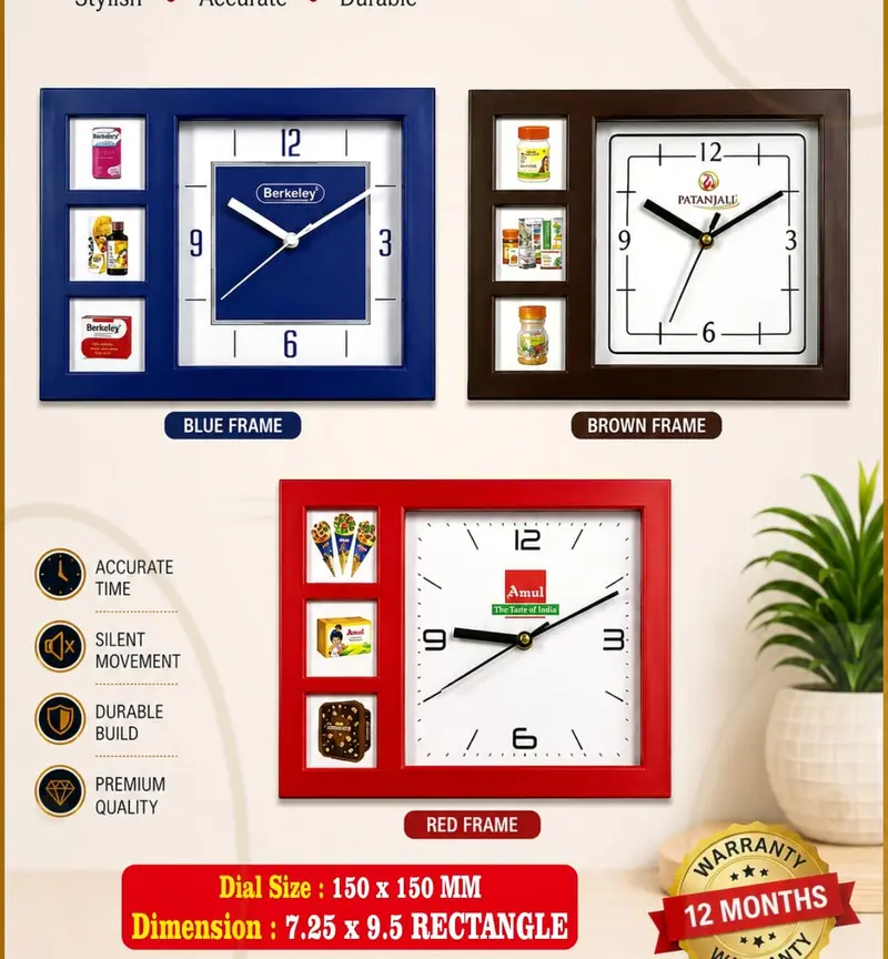 Side-Panel Rectangle table & wall clock — 7.25 × 9.5 inch rectangle