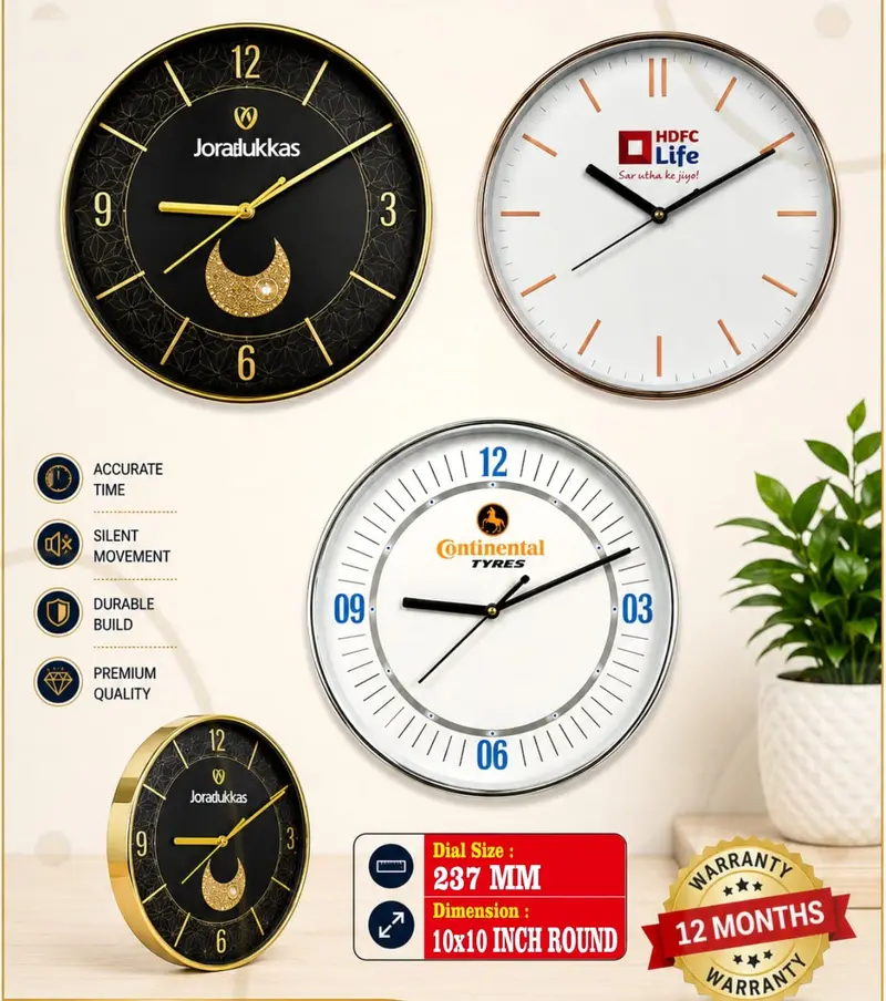 Slim Metallic Round wall clock — 10 × 10 inch round