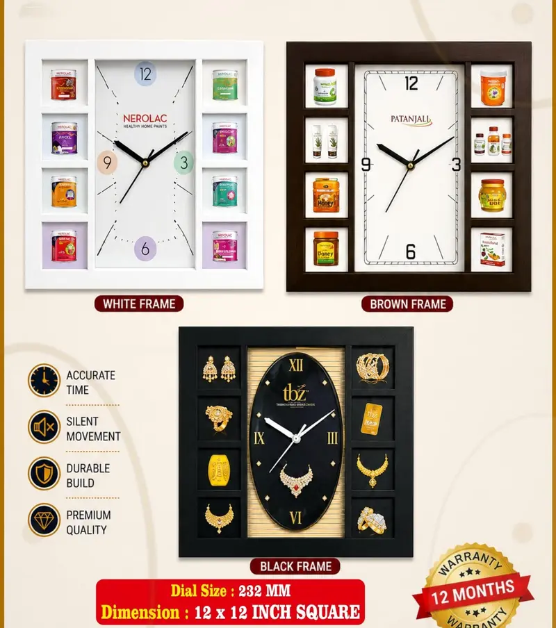 Collage Frame wall clock — 12 × 12 inch square