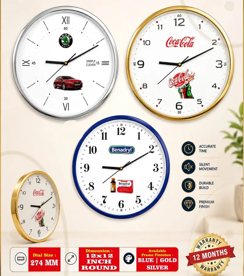 Executive Round 12″ wall clock — 12 × 12 inch round