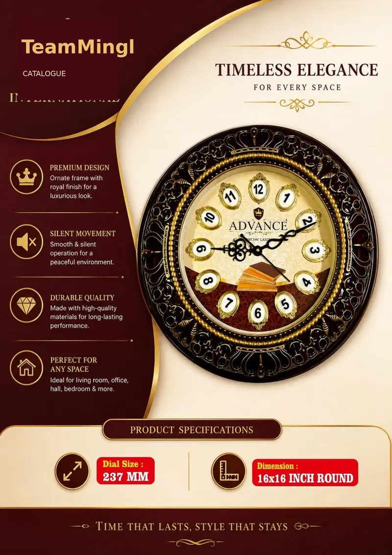 Timeless Elegance wall clock — 16 × 16 inch round