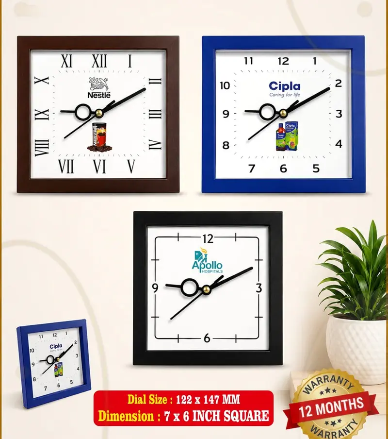 Square Table Clock table clock — 7 × 6 inch square