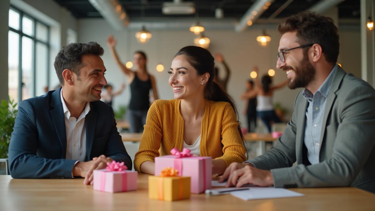 TeamMingl corporate engagement solutions - employees celebrating workplace events with custom gifts and wellness activities